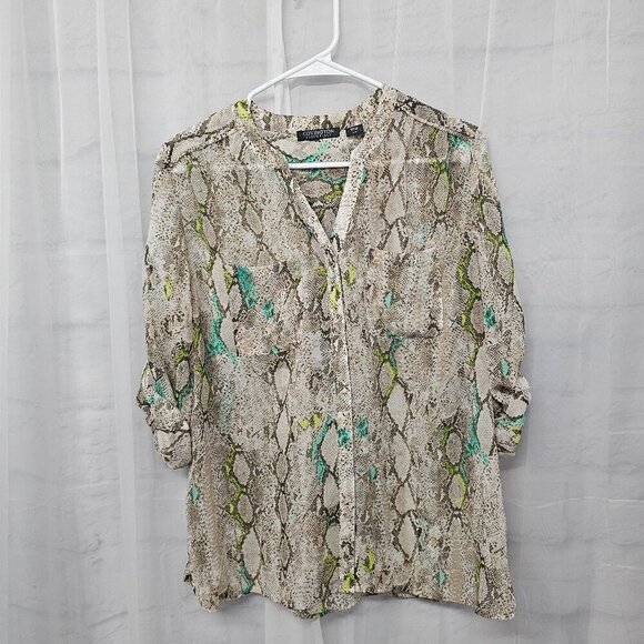 Covington Blouse Snakeskin Green Tribal Boho Grunge Casual L - Picture 10 of 15